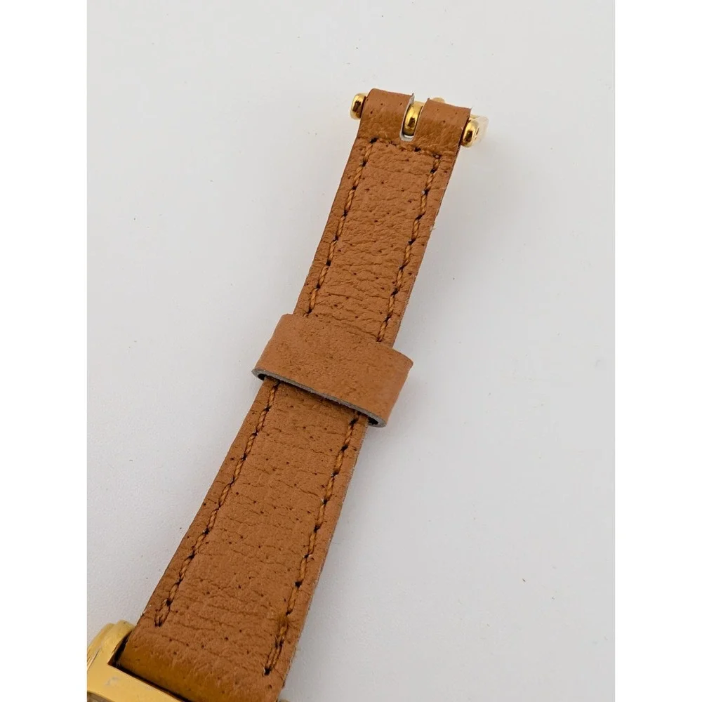 Vintage USN Classic Tank Watch Women 20mm Gold Case Leather Band- New Battery